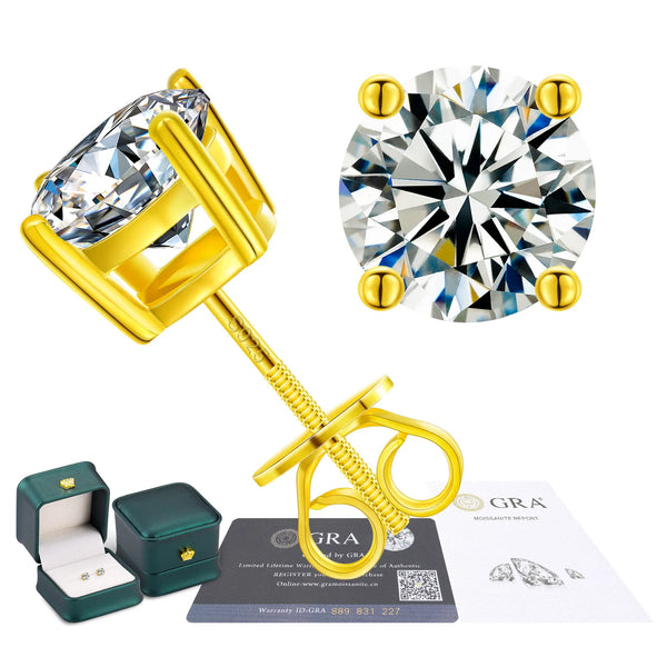 Platonic 18 K Gold Plated Golden Radiance Moissanite Stud Earrings; 1 - 6 ct, D VVS1