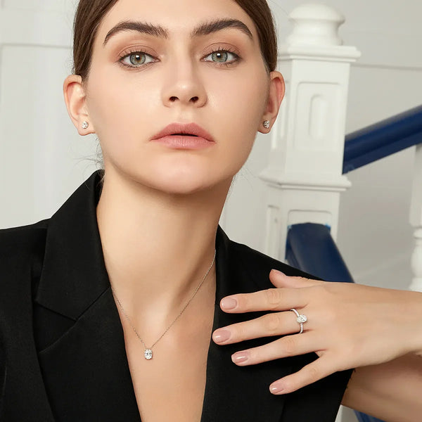 Platonic 1.2 ct SparkleOval Charm Moissanite Necklace in Sterling Silver; D VVS1