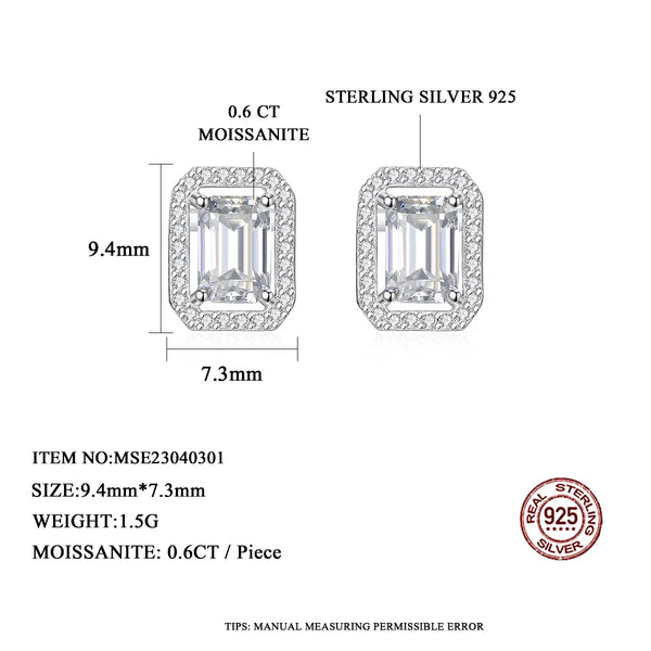 Platonic 1.2 ct Emerald Cut Moissanite Halo Studs