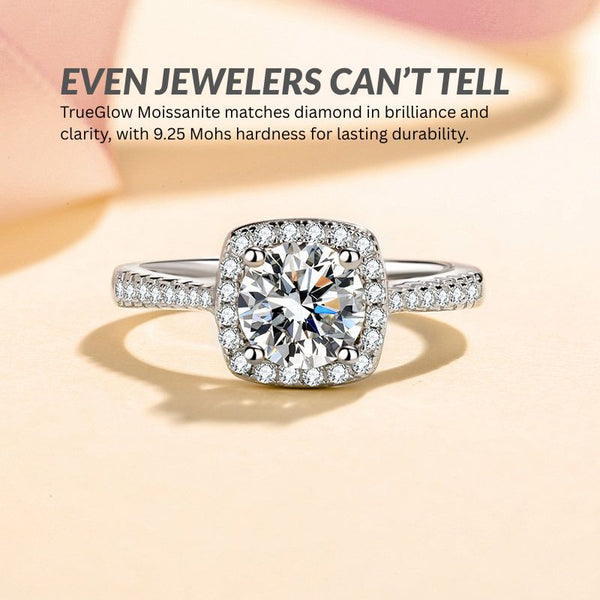 Platonic Beatrice Solitaire Moissanite Ring in Sterling Silver with Platinum Coating