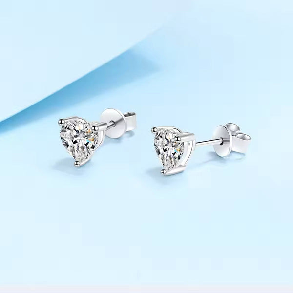 Platonic 2 ct Heart Spark Moissanite Stud Earrings D/VVS1; Sterling Silver; GRA Certified