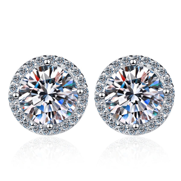 Platonic 0.5 - 1 ct Eclipse Moissanite Halo Stud Earring - Single Piece