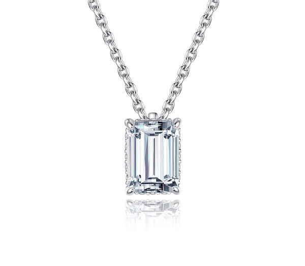 Platonic 1 ct RadiantEdge Moissanite Necklace; Sterling Silver Glow; D VVS1