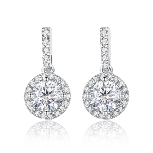 Platonic 1 ct Round Stardust Halo Moissanite Earrings