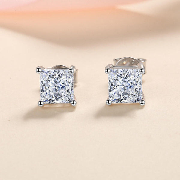 Platonic 1 ct / pair Princess Glow Moissanite Stud Earrings