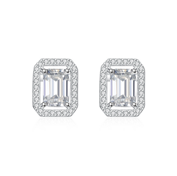 Platonic 1.2 ct Emerald Cut Moissanite Halo Studs