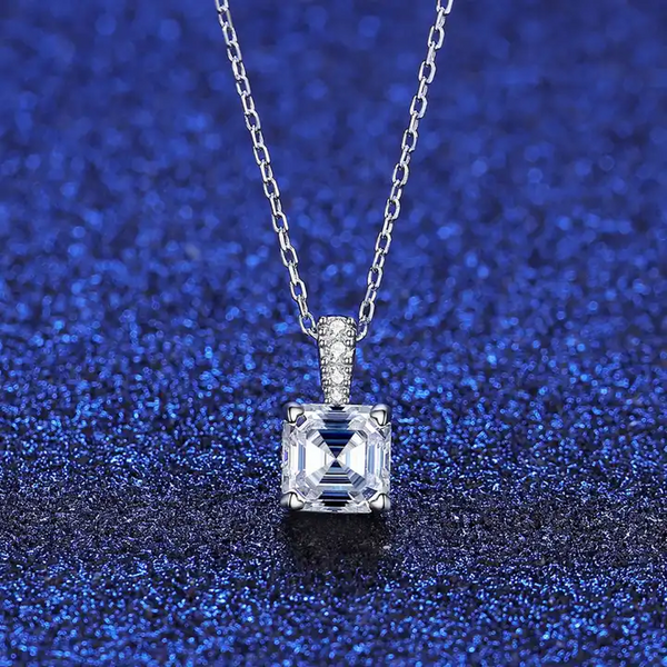Platonic 1.2 ct Radiant Royale Asscher Cut Silver Moissanite Pendant with Free Chain; GRA Certified