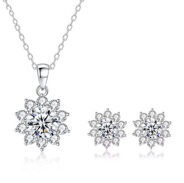PlatonicSparkle Round Silver Moissanite Pendant and Earrings