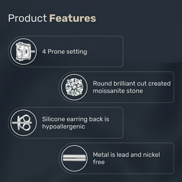 Platonic 2 ct Glimmer Guard Moissanite Stud Earrings D/VVS1