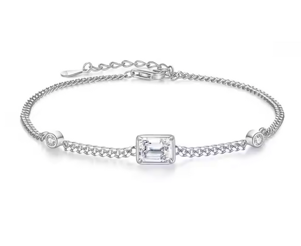 Platonic1 ct Emerald Cut 925 Sterling Silver Moissanite Adjustable Bracelet