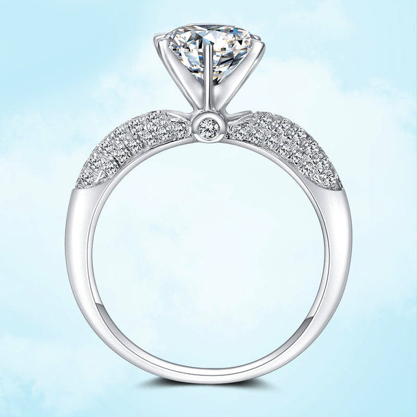 Solitaire Round Moissanite Five Rows Pave Engagement Ring