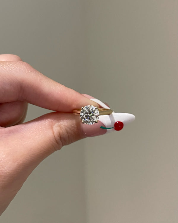 Platonic Brilliant Round Moissanite 4-Prong W Basket Solitaire Cathedral Engagement Ring