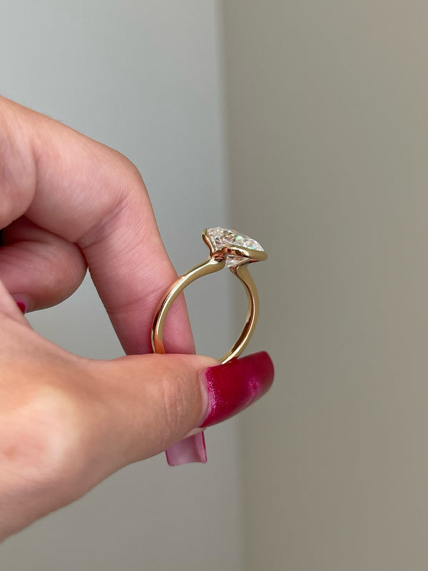 Platonic Cushion Cut Moissanite in Half Bezel Yellow Gold Engagement Ring