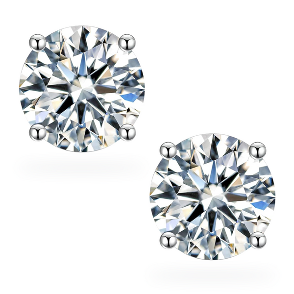 Platonic 1 - 2 ct Solitaire Round Cut Moissanite Stud Earrings D/VVS1