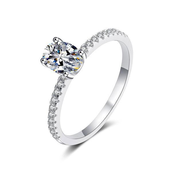 Platonic Imogen Oval Solitaire Moissanite Ring in Sterling Silver with Platinum Coating