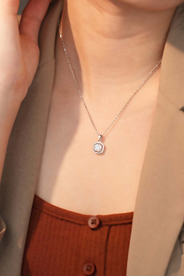 Platonic Brie Cushion Cut Moissanite Pendant in Sterling Silver With Rhodium Plating