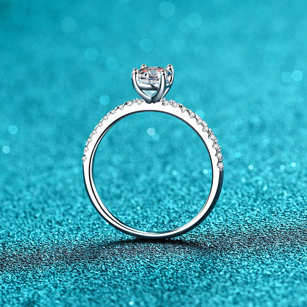 Platonic Imogen Oval Solitaire Moissanite Ring in Sterling Silver with Platinum Coating