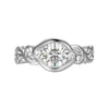 Exquisite Bezel Set Round Moissanite Engagement Ring with Elegant Scroll Accents