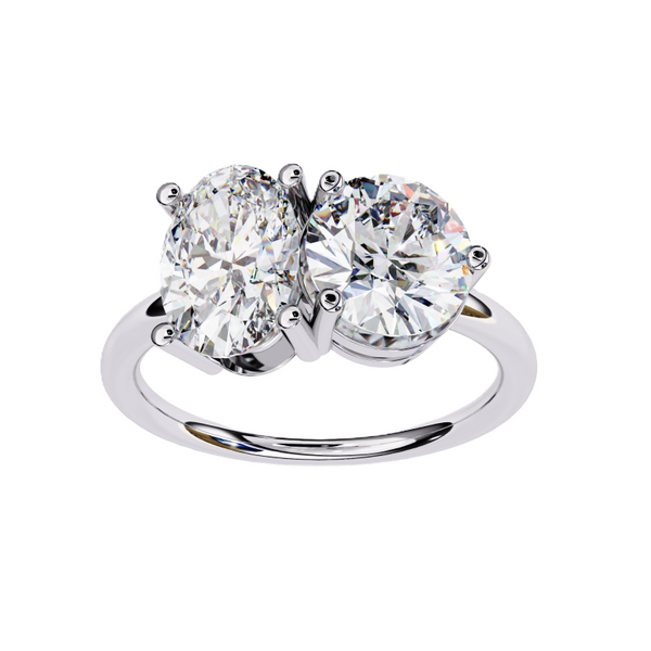 Platonic Oval and Round solitaire toi et moi ring