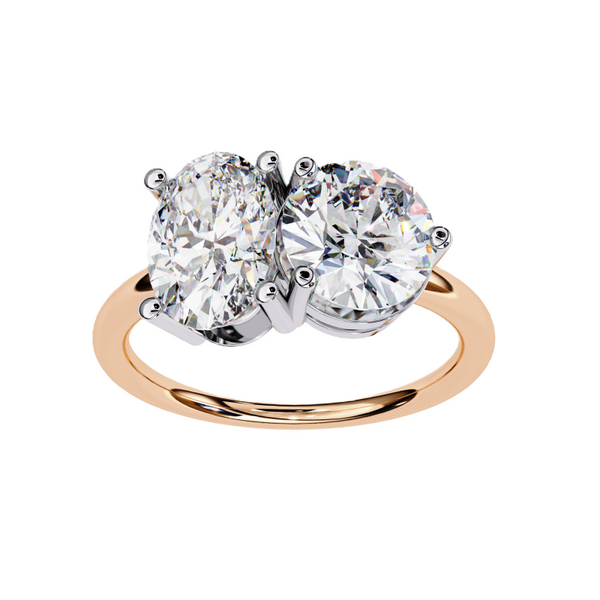 Platonic Oval and Round solitaire toi et moi ring