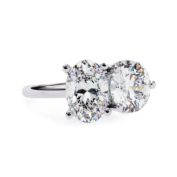 Platonic Oval and Round solitaire toi et moi ring