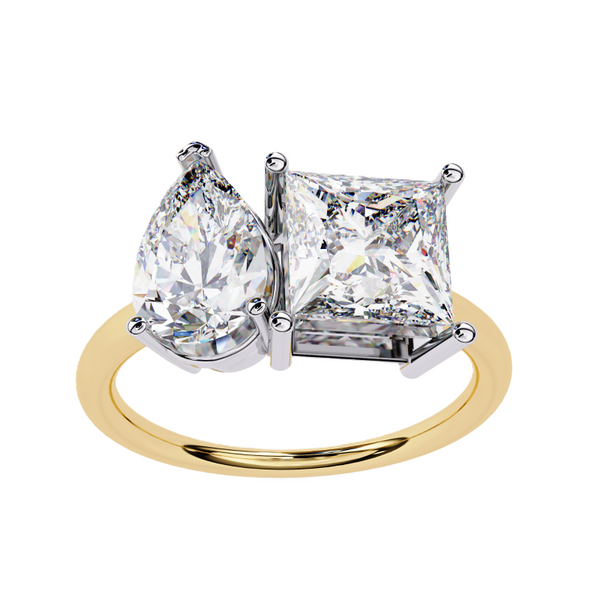 Platonic Pear and Princess solitaire toi et moi ring