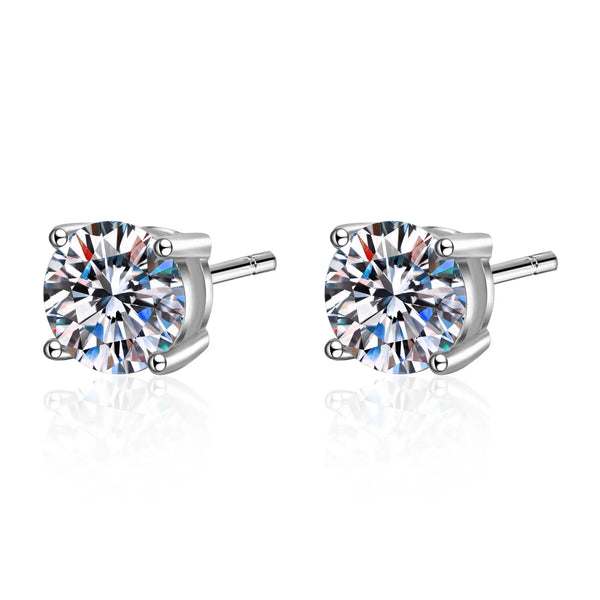 Platonic 1 - 4 ct / pair Sparkle Whirl Solitaire Stud Moissanite Earrings; Sterling Silver; GRA Certified; D VVS1