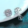 Platonic 2 ct / pair Starlight Squared Halo Bliss Solitaire Studs Moissanite Earrings; Sterling Silver; GRA Certified; D VVS1