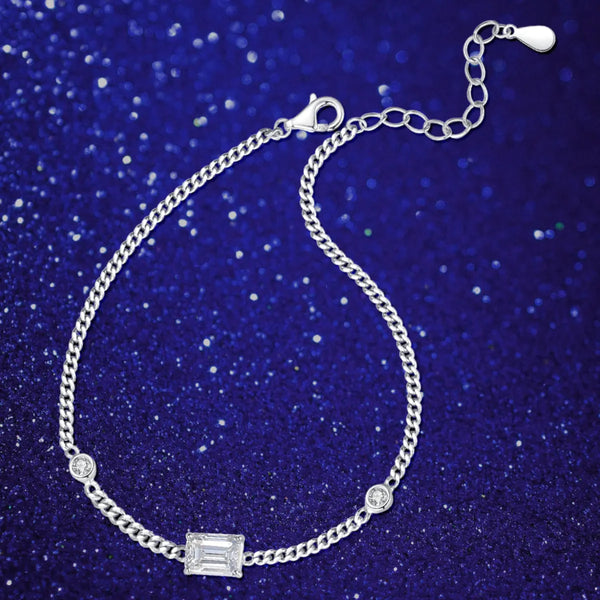 Platonic 1 ct Emerald Cut Bling Woman Adjustable Link Moissanite Bracelet