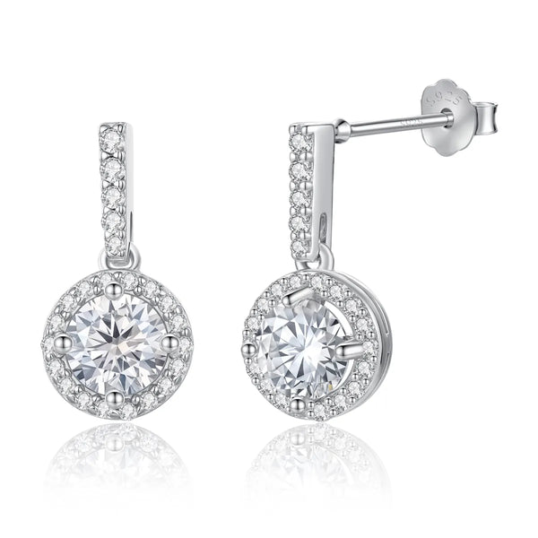Platonic 1 ct Round Stardust Halo Moissanite Earrings