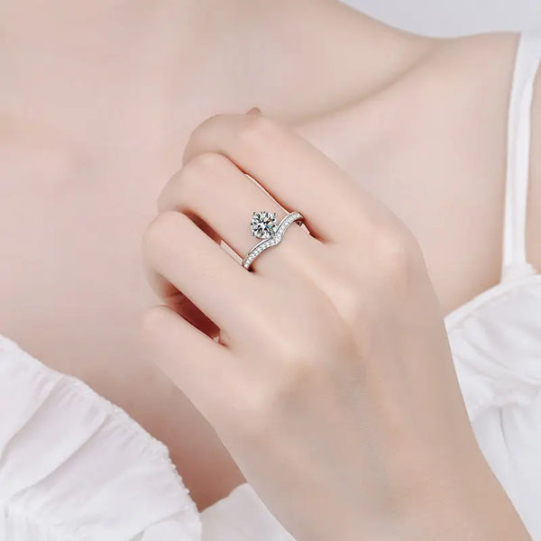 Platonic 1 ct Luxury Round Adjustable Moissanite Ring; Sterling Silver; GRA Certified; D VVS1