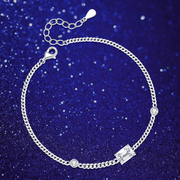 Platonic 1 ct Emerald Cut Bling Woman Adjustable Link Moissanite Bracelet
