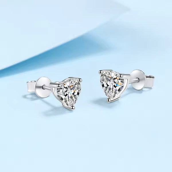 Platonic 2 ct Heart Spark Moissanite Stud Earrings D/VVS1; Sterling Silver; GRA Certified
