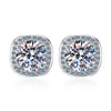 Platonic 2 ct / pair Starlight Squared Halo Bliss Solitaire Studs Moissanite Earrings; Sterling Silver; GRA Certified; D VVS1