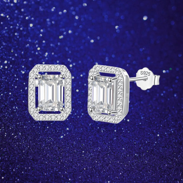 Platonic 1.2 ct Emerald Cut Moissanite Halo Studs