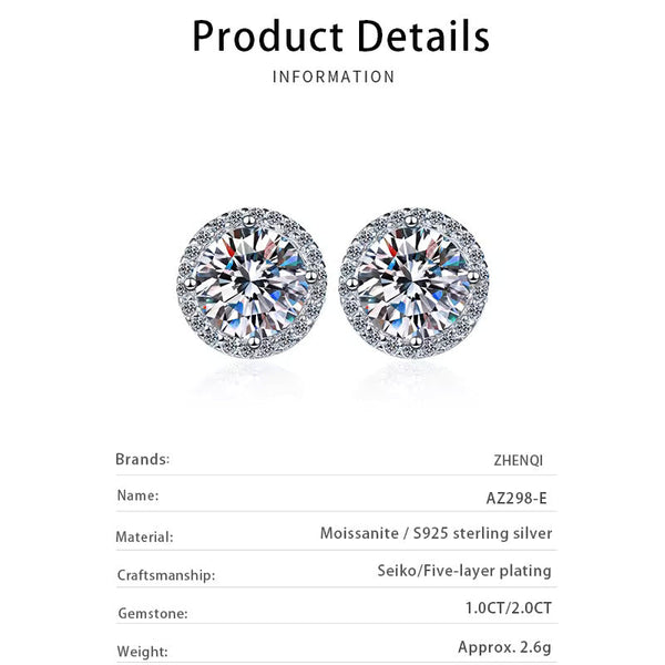 Platonic 1 - 4 ct Halo Bliss Solitaire Studs Moissanite Earrings