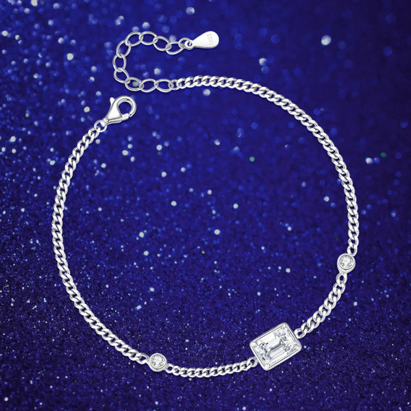 Platonic1 ct Emerald Cut 925 Sterling Silver Moissanite Adjustable Bracelet