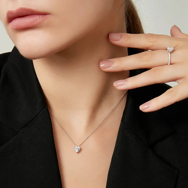Platonic 1 ct Heart of Radiance Silver Moissanite Pendant Necklace