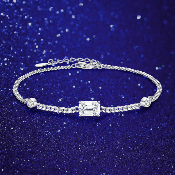 Platonic 1 ct Emerald Cut Bling Woman Adjustable Link Moissanite Bracelet
