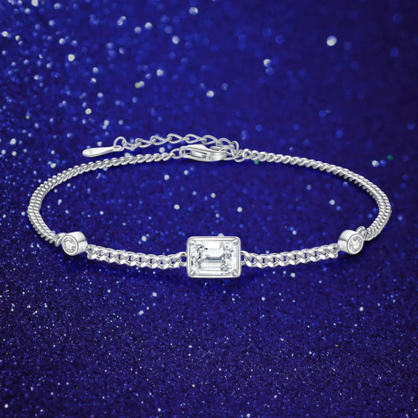Platonic1 ct Emerald Cut 925 Sterling Silver Moissanite Adjustable Bracelet