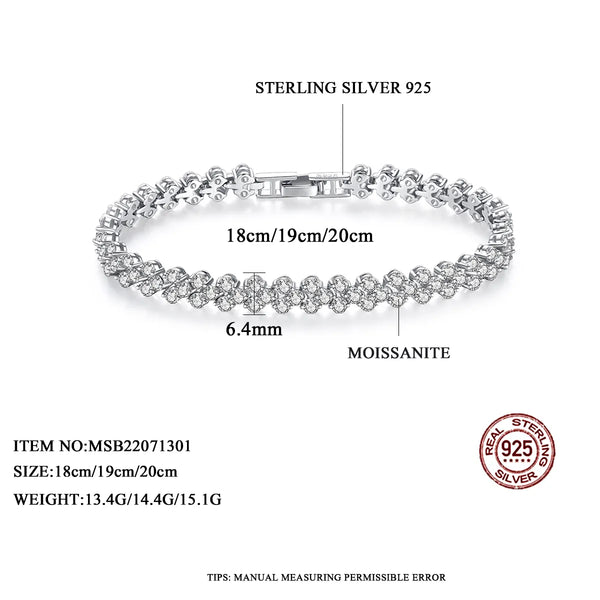 Platonic 6.4 mm Heart Rome 925 Sterling Silver Tennis Moissanite Bracelet