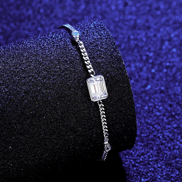 Platonic1 ct Emerald Cut 925 Sterling Silver Moissanite Adjustable Bracelet