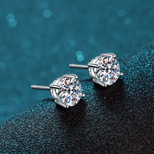 Platonic 1 - 4 ct / pair Sparkle Whirl Solitaire Stud Moissanite Earrings; Sterling Silver; GRA Certified; D VVS1