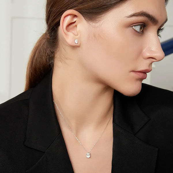 Platonic GRA Certified Sparkle Oval Cut Silver 1.2 ct Moissanite Pendant Set with 1 ct Earrings