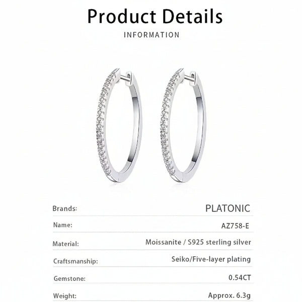 Platonic Round Moissanite Hoop Earrings D/VVS1
