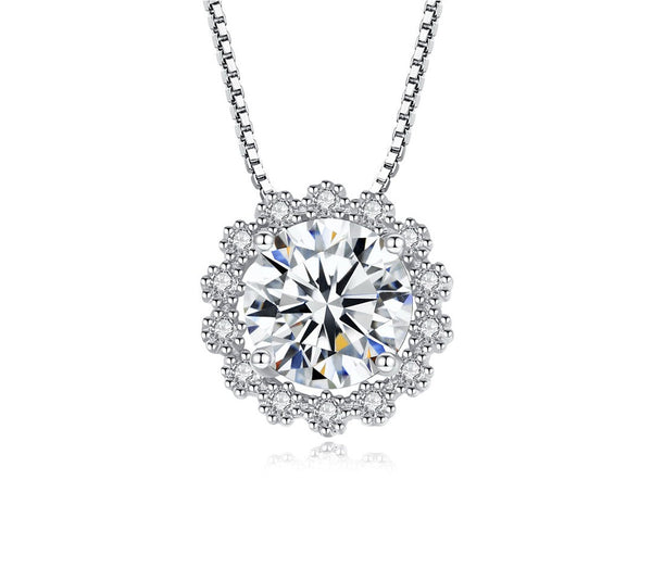 Platonic 1 ct Moissanite Halo Pendant Necklace;Sterling Silver 925; D VVS1