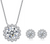 Platonic GRA Certified Frosted Halo Round Cut Silver 1ct Moissanite Pendant Set with 1ct Earrings