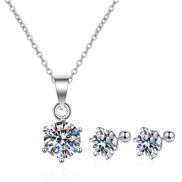 Platonic Round Radiant Moissanite Stud Pendant and Earrings for Women & Girls