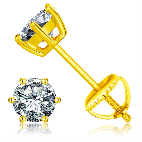 Platonic 18 K Gold Plated Round Moissanite Stud Earrings; 1 ct / pair