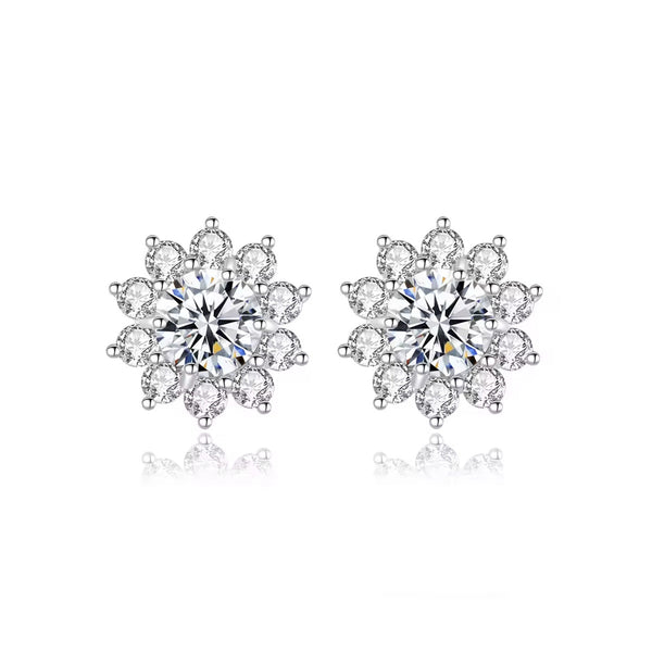 Platonic 1 ct Flower Round Halo Cut Moissanite Studs